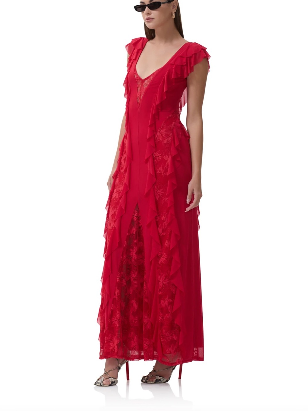 AFRM Red Ruffle V-Neck Maxi Dress - Picture 2 of 4